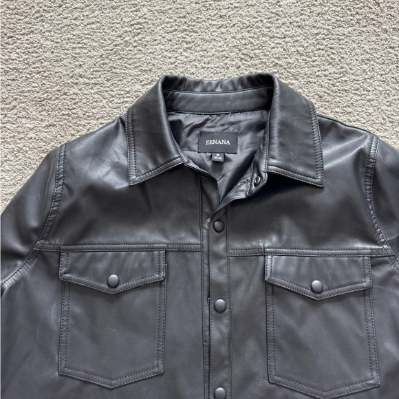 Vegan Leather Faux Leather shirt black snap button up medium - Picture 2 of 5